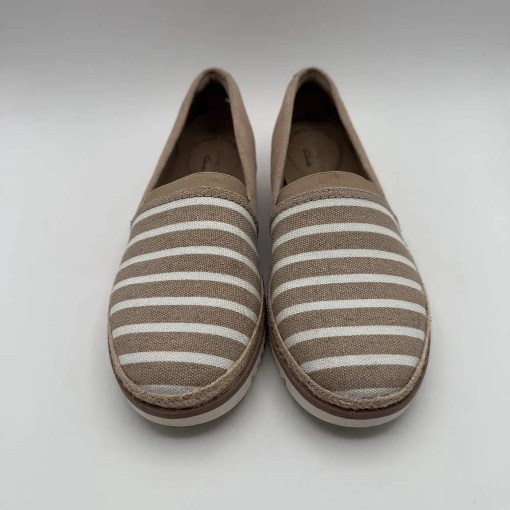 Clarks Serena Paige Women's Slip-on Espadrille Shoes 6 Tan White Nautical 14786